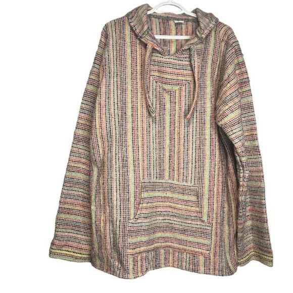 Tops - Confetti Rainbow 90s Mexican Surfer Baja Pullover Unisex Hoodie, size XXL